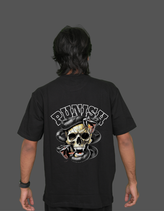 "PUNISH" Skull & Snake Graphic Oversized T-Shirt