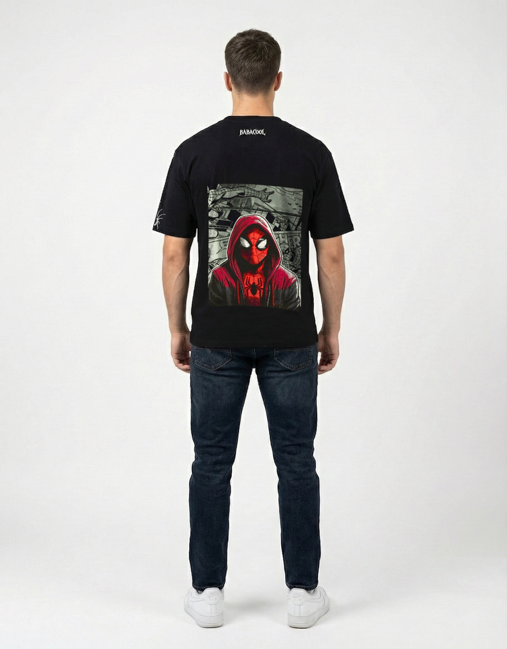 Men's Black Marvel Spider-Man Graphic Oversized Tees